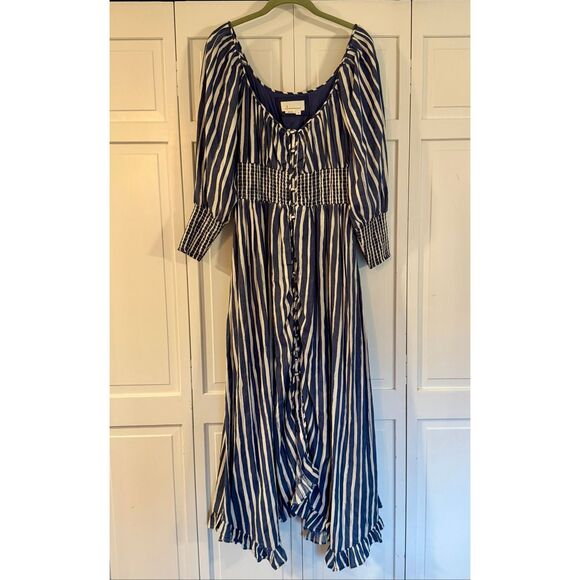 By Anthropologie striped sweetheart smocked midi dress size small - Picture 4 of 13